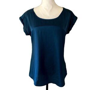 Express | Satin Short Sleeve Blouse | Blue Green | Size: SP